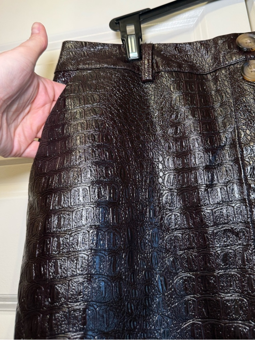 Rachel Comey Faux Croc Button-Front Midi Skirt — Dark Chocolate Brown /Deep Wine - Picture 3 of 9